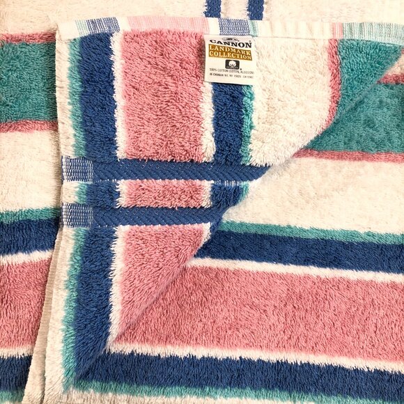 Vintage CANNON USA Landmark Collection Pink Blue Stripe Bath Towel 27"x48.5" - Picture 4 of 10